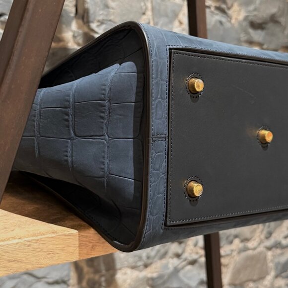 Céline Midnight Blue Croc Embossed Nubuck Small Tie Tote - Picture 11 of 15